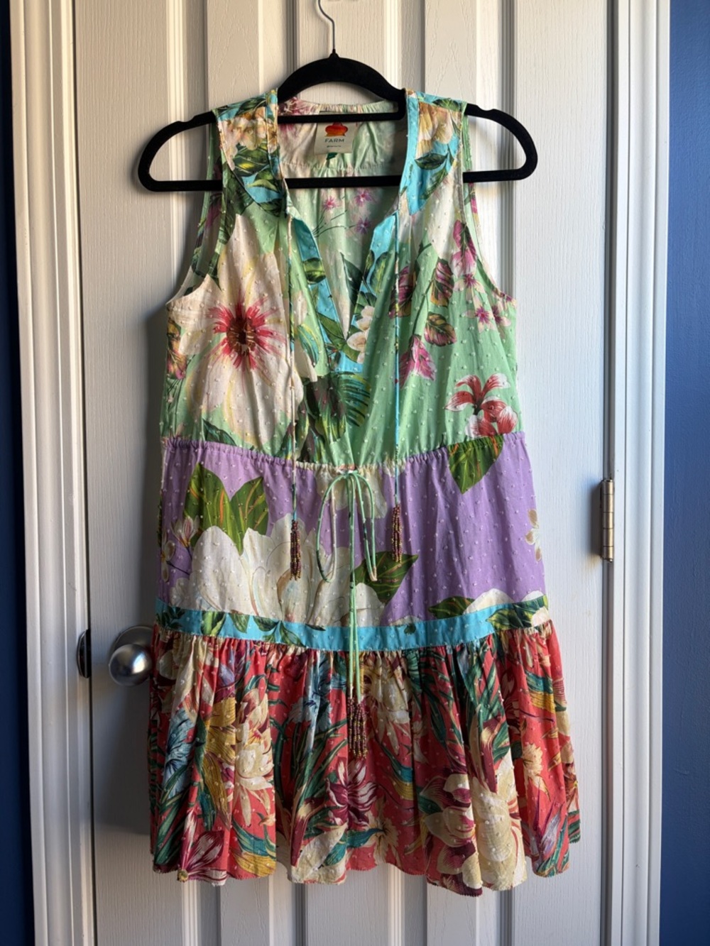 NWOT | FARM Rio Pastel Tropical Floral Tiered Mini Dress XS Summer Resortwear
